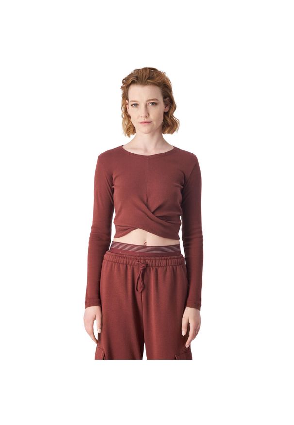 Koszulka damska Champion Crewneck Croptop. Kolor: brązowy. Długość rękawa: długi rękaw. Sport: fitness