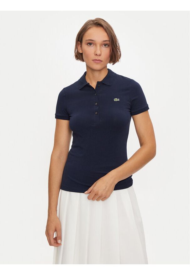 Lacoste Polo DF3443 Granatowy Slim Fit. Typ kołnierza: polo. Kolor: niebieski. Materiał: bawełna