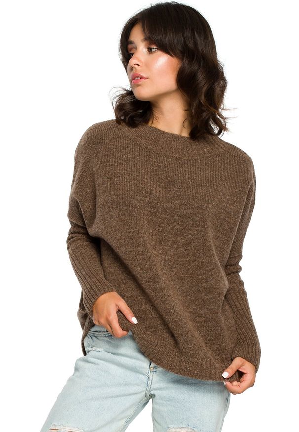 BE Knit - Elegancki gruby sweter z kimonowymi rękawami. Okazja: na co dzień. Materiał: jeans, wełna, materiał, akryl. Długość: długie. Styl: elegancki
