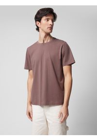 outhorn - T-shirt regular gładki męski Outhorn - brązowy. Kolor: brązowy. Materiał: bawełna, dzianina. Długość rękawa: krótki rękaw. Długość: krótkie. Wzór: gładki