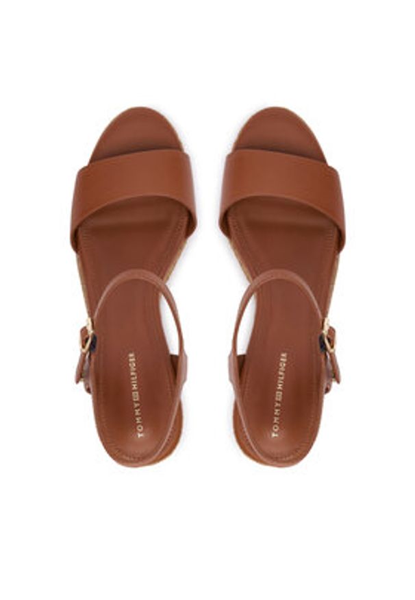 TOMMY HILFIGER - Tommy Hilfiger Espadryle Th Monogram Leather Wedge Espadrilles FW0FW09340 Brązowy. Kolor: brązowy. Materiał: skóra