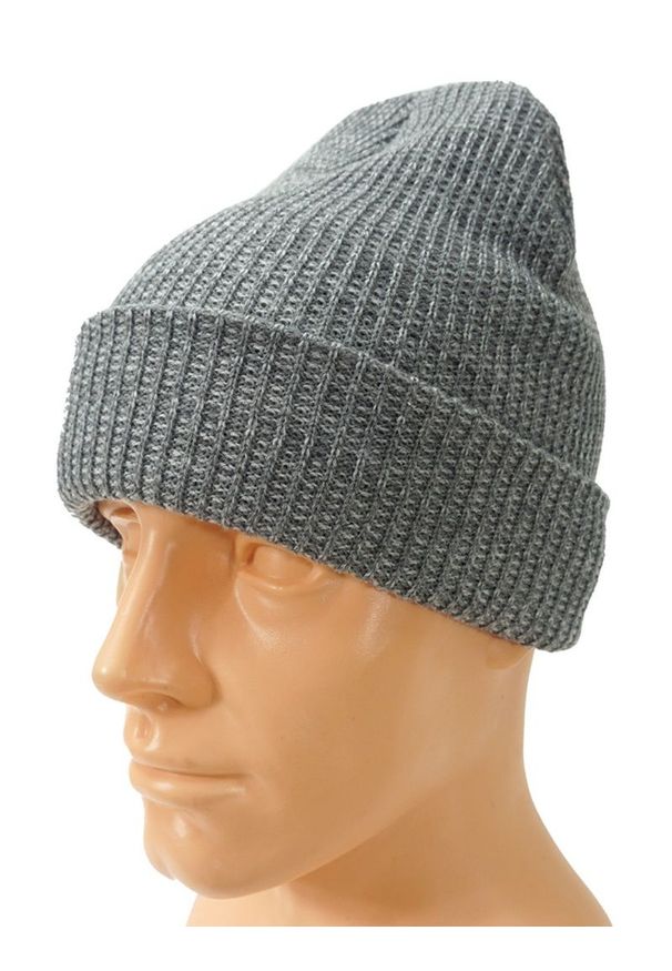 Pako Jeans - Popielata, Męska Zimowa Czapka, Ciepła, Podwijane Beanie, Szara. Kolor: szary. Materiał: akryl. Sezon: zima