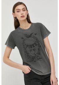 Pinko t-shirt bawełniany kolor szary. Okazja: na co dzień. Kolor: szary. Materiał: bawełna. Długość rękawa: krótki rękaw. Długość: krótkie. Styl: casual #1