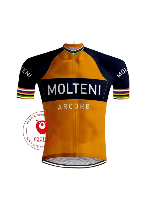 REDTED - Vintage Koszulka Rowerowa Molteni Pomarańczowo-Czerwona. Kolor: biały, czarny, wielokolorowy. Materiał: poliester