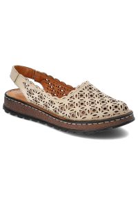 Beżowe Sandały Artiker Skórzane Buty Damskie. Zapięcie: bez zapięcia. Kolor: beżowy. Materiał: skóra. Wzór: ażurowy. Styl: elegancki #1
