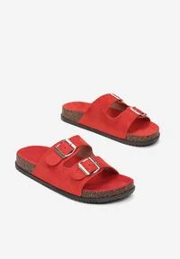 Renee - Czerwone Klapki Dorinore. Nosek buta: okrągły. Kolor: czerwony. Materiał: dresówka. Wzór: kwiaty. Sezon: lato #2