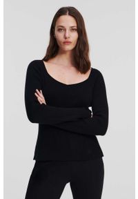 Karl Lagerfeld sweter damski kolor czarny lekki. Kolor: czarny. Materiał: dzianina, prążkowany. Długość rękawa: długi rękaw. Długość: długie