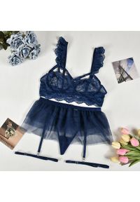 Intica - Komplet bielizny tiulowej z koronką na wyjątkowe okazje Alise. Kolor: niebieski. Materiał: tiul, koronka. Wzór: koronka