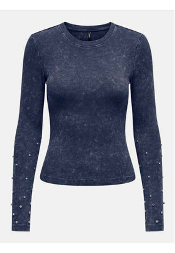 only - ONLY Bluzka Valerie 15326874 Granatowy Slim Fit. Kolor: niebieski. Materiał: bawełna