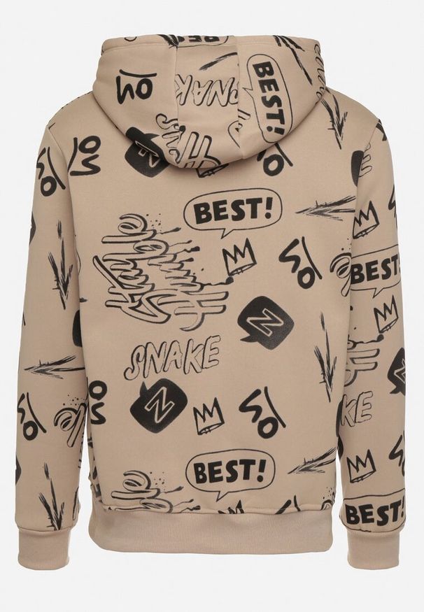 Born2be - Ciemnobeżowa Bluza z Bawełną i Kapturem Ozdobiona Abstrakcyjnym Wzorem Arsolea. Okazja: na co dzień, na spotkanie biznesowe. Typ kołnierza: kaptur. Kolor: beżowy. Materiał: bawełna. Długość rękawa: długi rękaw. Długość: długie. Wzór: aplikacja. Styl: biznesowy, casual, elegancki, klasyczny