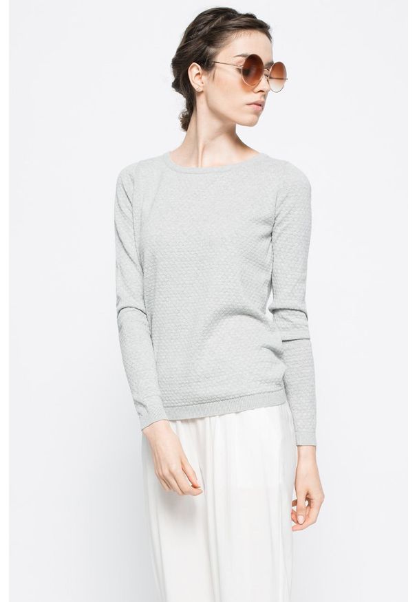 Vero Moda - Sweter. Kolor: szary. Materiał: bawełna, dzianina. Wzór: gładki