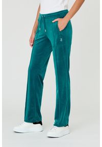 Juicy Couture - JUICY COUTURE Turkusowe damskie spodnie Tina, Rozmiar XS. Kolor: niebieski. Materiał: poliester, welur. Wzór: aplikacja #7