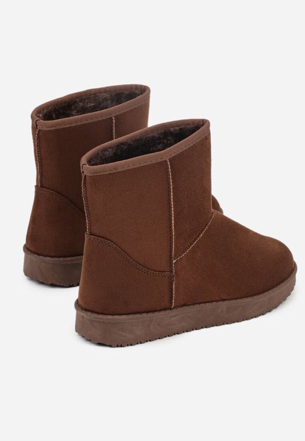 Born2be - Brązowe Śniegowce Ozdobione Przeszyciem Retila. Okazja: na co dzień. Kolor: brązowy. Materiał: jeans. Wzór: aplikacja. Styl: casual