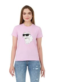 Karl Lagerfeld - KARL LAGERFELD Lawendowy damski t-shirt Ikonik 2.0 Choupette, Rozmiar XS. Kolor: fioletowy #5