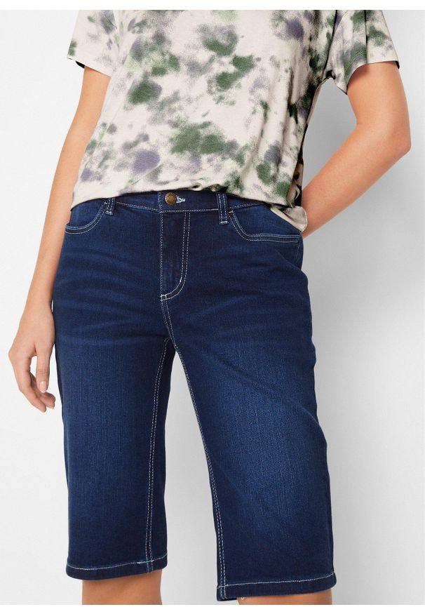 bonprix - "Bermudy dżinsowe ""komfort-stretch""". Kolor: niebieski. Styl: klasyczny