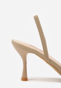 Renee - Ciemnobeżowe Transparentne Sandały na Szpilce Ozdobione Koronką Thetune. Okazja: na randkę. Kolor: beżowy. Materiał: koronka. Wzór: aplikacja, koronka. Obcas: na szpilce #3