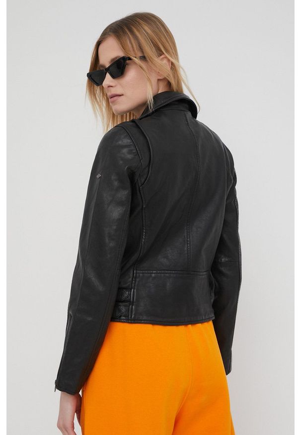 Superdry ramoneska skórzana damska kolor czarny przejściowa. Okazja: na co dzień. Kolor: czarny. Materiał: skóra. Styl: casual