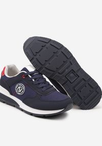 Born2be - Granatowe Buty Sportowe Sznurowane z Przeszyciami i Naszywką na Boku Garilsa. Okazja: na co dzień. Nosek buta: okrągły. Kolor: niebieski. Materiał: jeans. Wzór: aplikacja #3