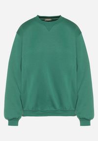 Born2be - Zielona Bluza z Bawełną Ozdobiona Przeszyciami Fezoria. Okazja: na co dzień. Kolor: zielony. Materiał: bawełna. Wzór: aplikacja. Styl: casual, klasyczny #3