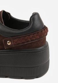 Renee - Brązowe Skórzane Sneakersy na Platformie z Aplikacją i Plecionym Paskiem Kaphophai. Okazja: na spacer, na co dzień. Zapięcie: pasek. Kolor: brązowy. Materiał: skóra. Wzór: aplikacja. Obcas: na platformie. Sport: turystyka piesza #7