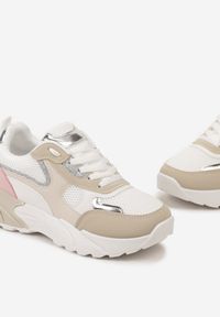 Renee - Beżowo-Białe Sneakersy z Metalicznymi i Siateczkowymi Wstawkami Efalia. Kolor: beżowy. Wzór: aplikacja #5