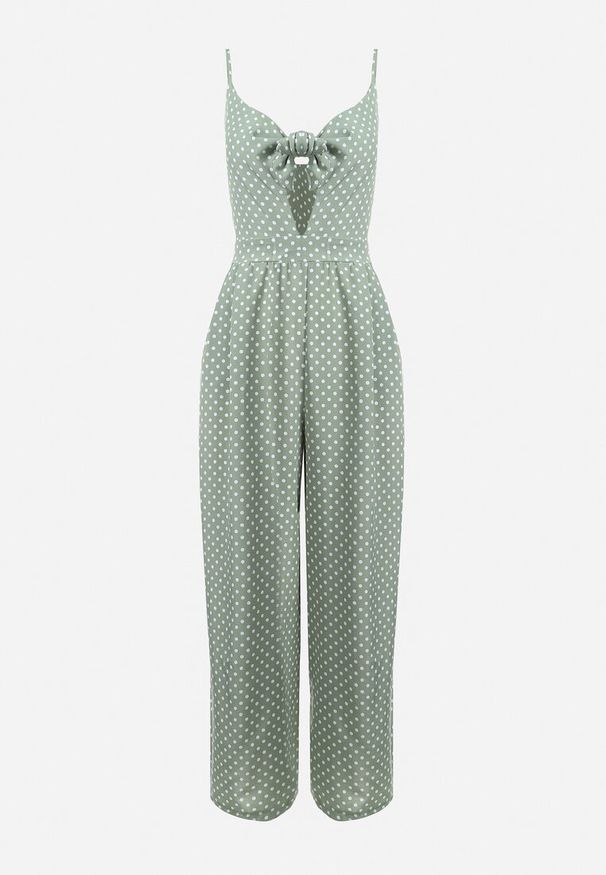 Born2be - Miętowy Kombinezon Delessa. Kolor: miętowy. Długość rękawa: na ramiączkach. Długość: długie. Wzór: kropki, aplikacja. Styl: elegancki, wizytowy