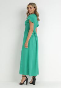 Born2be - Ciemnozielona Kopertowa Sukienka z Wiskozy z Gumką w Pasie Neroni. Kolor: zielony. Materiał: wiskoza. Typ sukienki: kopertowe. Długość: maxi #2