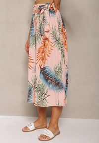 Renee - Różowe Plisowane Spodnie z Szerokimi Nogawkami High Waist z Gumką w Talii Alfia. Stan: podwyższony. Kolor: różowy. Materiał: tkanina. Sezon: lato