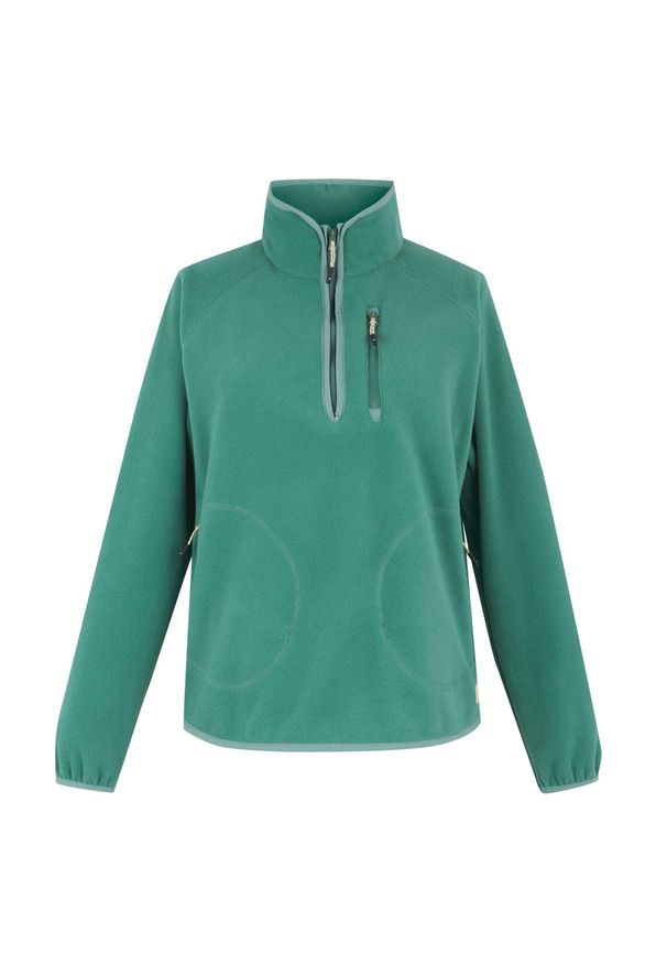 Regatta - Polarowy Top Damski Krótki Suwak Frankie. Kolor: zielony. Materiał: polar. Długość: krótkie. Sezon: zima. Sport: turystyka piesza