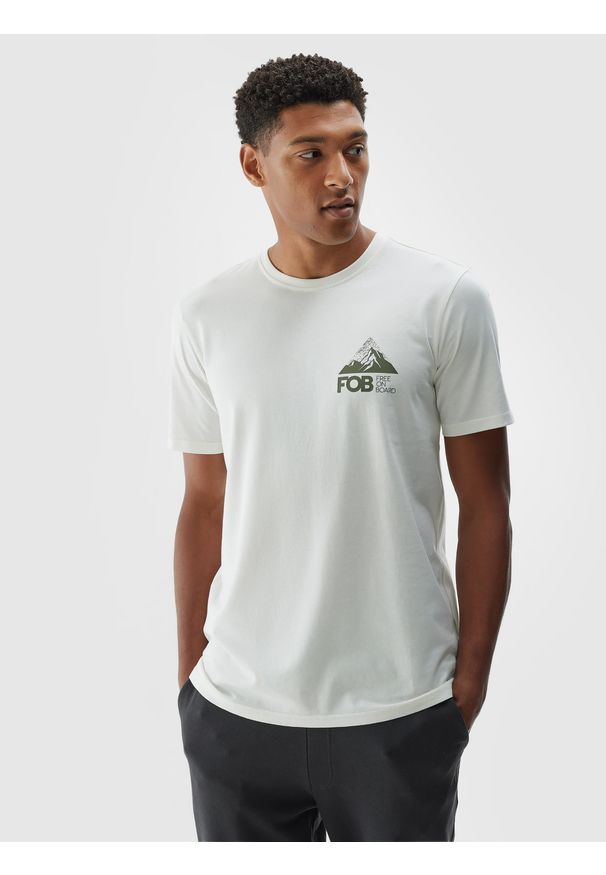 4f - 4F T-shirt regular z nadrukiem męski - biały M. Okazja: na co dzień. Kolor: biały. Materiał: bawełna, jersey, dzianina. Wzór: nadruk. Styl: sportowy, klasyczny, casual