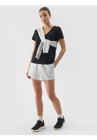 4f - 4F T-shirt gładki damski - czarny S. Okazja: na co dzień. Typ kołnierza: dekolt w serek. Kolor: czarny. Długość: krótkie. Wzór: gładki. Materiał: dzianina, jersey, bawełna. Długość rękawa: krótki rękaw. Sezon: lato. Styl: casual, sportowy #2