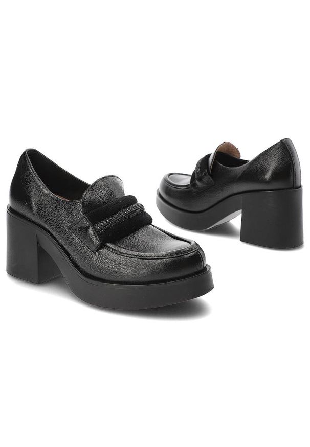 Czarne Półbuty Lemar Wygodne Skórzane Buty. Okazja: na co dzień. Zapięcie: klamry. Kolor: czarny. Materiał: skóra. Obcas: na obcasie. Styl: casual, elegancki. Wysokość obcasa: średni