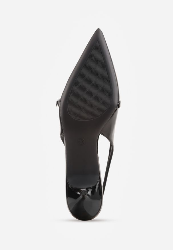 Renee - Czarne Sandały Vices Slingback na Obcasie z Cienkim Paskiem na Nosku Elozira. Okazja: na co dzień. Zapięcie: pasek. Kolor: czarny. Materiał: len. Sezon: lato. Obcas: na obcasie. Styl: elegancki, casual. Wysokość obcasa: średni