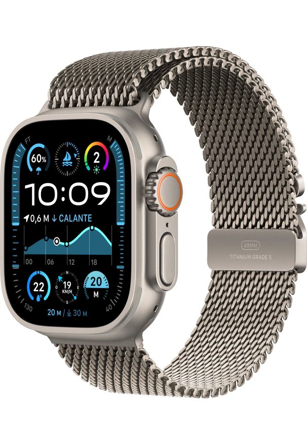 APPLE - Smartwatch Apple Watch Ultra 2 GPS + Cellular 49mm Natural Titanium Case Milanese Loop M Szary (MX5R3RB/A). Rodzaj zegarka: smartwatch. Kolor: szary