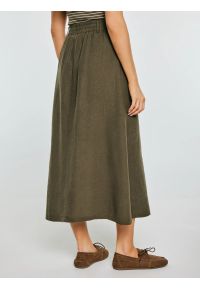 Big-Star - Spódnica damska lniana midi khaki Roliana 303. Okazja: na co dzień. Kolor: zielony. Materiał: len. Styl: casual #3
