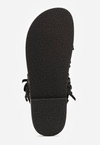 Renee - Czarne Sandały Typu Rzymianki Ozdobione Frędzlami Casasos. Okazja: na co dzień. Kolor: czarny. Materiał: koronka. Wzór: aplikacja. Sezon: lato. Styl: casual #2