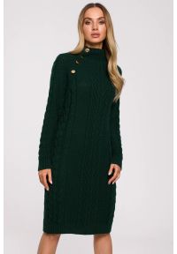 MOE - Sukienka sweterkowa z golfem i guzikami zielona. Typ kołnierza: golf. Kolor: zielony. Materiał: dzianina, poliamid, akryl. Sezon: zima, jesień #2