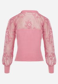 Born2be - Różowy Sweter z Długim Koronkowym Rękawem Vintta. Kolor: różowy. Materiał: koronka. Długość rękawa: długi rękaw. Długość: długie #4