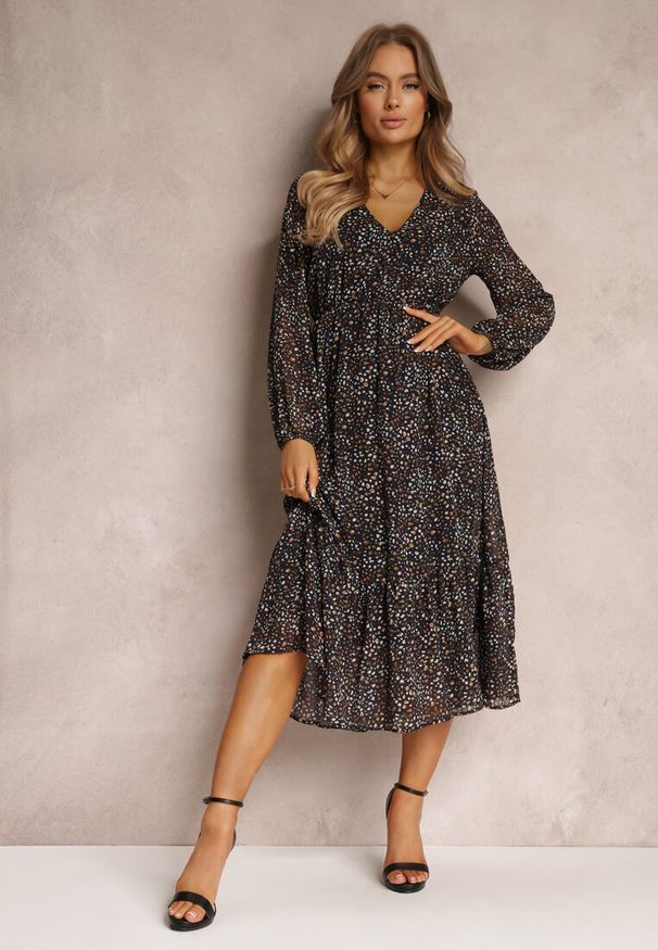 Renee - Granatowa Sukienka Boulderblossom. Kolor: niebieski. Długość rękawa: długi rękaw