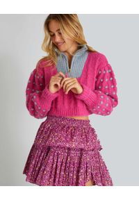 LOVE SHACK FANCY - Fioletowa spódnica z falbaną. Kolor: różowy, wielokolorowy, fioletowy. Materiał: bawełna. Wzór: aplikacja, kwiaty. Styl: klasyczny #4
