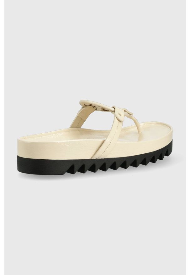 Tory Burch japonki skórzane damskie kolor beżowy na platformie. Kolor: beżowy. Materiał: skóra. Wzór: gładki. Obcas: na platformie