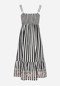 Born2be - Czarno-Biała Sukienka z Bawełny Ozdobiona Haftem Redale. Okazja: na co dzień. Kolor: czarny. Materiał: bawełna. Długość rękawa: na ramiączkach. Wzór: aplikacja, haft. Typ sukienki: proste. Styl: elegancki, casual, klasyczny #5