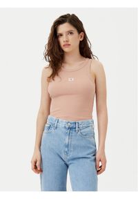 Calvin Klein Jeans Top J20J224762 Pomarańczowy Slim Fit. Kolor: pomarańczowy. Materiał: bawełna