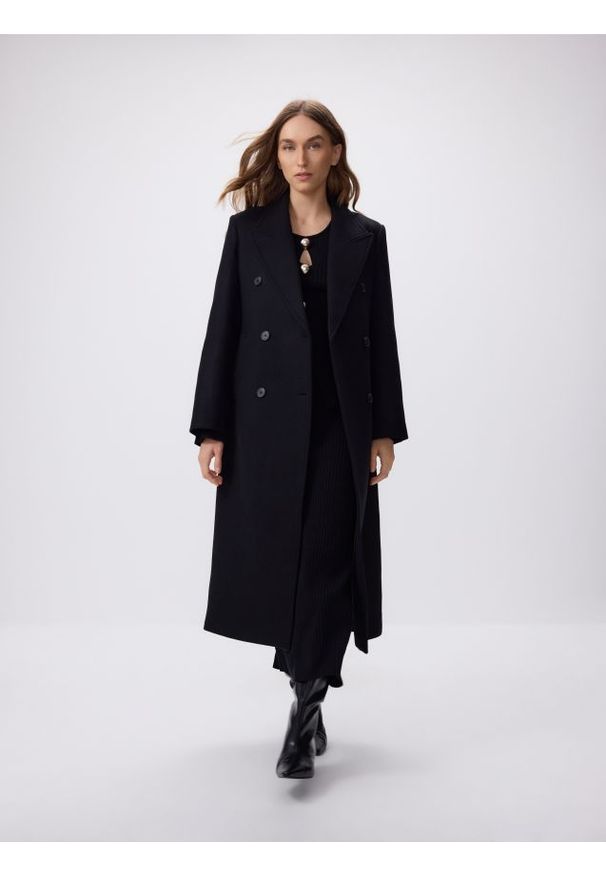 Reserved - Płaszcz z wełną Manteco - czarny. Kolor: czarny. Materiał: wełna