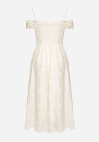 Born2be - Jasnobeżowa Rozkloszowana Sukienka na Regulowanych Ramiączkach o Taliowanym Kroju Umadea. Kolor: beżowy. Długość rękawa: na ramiączkach. Styl: elegancki #7