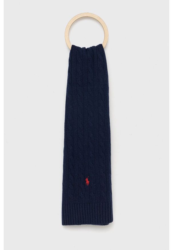 Polo Ralph Lauren szalik wełniany kolor granatowy gładki. Kolor: niebieski. Materiał: wełna. Wzór: gładki