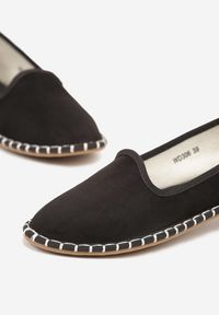 Born2be - Czarne Espadryle Balerinki z Ozdobnymi Przeszyciami Firavione. Okazja: na co dzień, na imprezę. Kolor: czarny. Materiał: len. Sezon: lato. Styl: klasyczny, casual