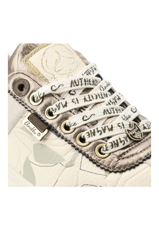 Sneakersy damskie Anekke, cholewka ze skóry naturalnej sznurowane na solidnej podeszwie, beżowe, 42370-491. Okazja: na co dzień. Zapięcie: sznurówki. Kolor: beżowy. Materiał: skóra. Szerokość cholewki: normalna. Wzór: nadruk