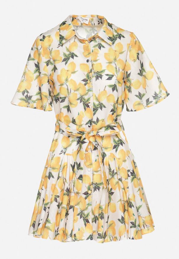 Born2be - Beżowa Sukienka Koszulowa o Rozkloszowanym Kroju z Wiązanym Paskiem Laviliona. Okazja: na co dzień. Kolor: beżowy. Materiał: jeans. Typ sukienki: koszulowe. Styl: elegancki, casual