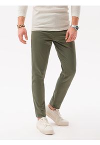 Ombre Clothing - Spodnie męskie chinosy SLIM FIT P1059 - oliwkowe - XL. Okazja: na co dzień. Kolor: oliwkowy. Materiał: bawełna, elastan, tkanina. Styl: casual